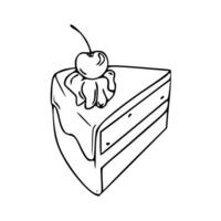 A black and white drawing of a piece of cake with a cherry on top vector
