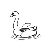 A black and white drawing of a swan floating in the water vector