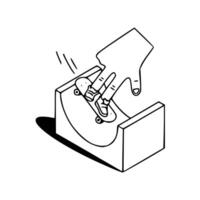 A hand is holding a skateboard in a box vector