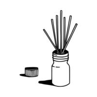 A black and white drawing of a jar with sticks vector