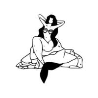 A black and white drawing of a mermaid sitting on a rock vector