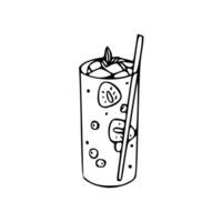 A black and white drawing of a drink with a straw vector