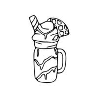 Ice cream sundae in a glass with a straw and a spoon vector
