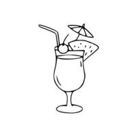 A drawing of a drink with a straw and umbrella vector