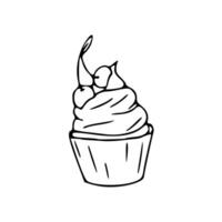 A black and white drawing of a cupcake vector