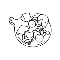 A drawing of a plate with cheese and bread vector
