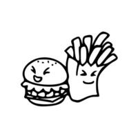 A drawing of a hamburger and fries vector