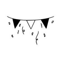 A black and white drawing of a bunting with confetti vector