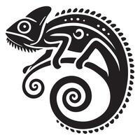 Intricate Chameleon Silhouette with Spiral Tail Design vector