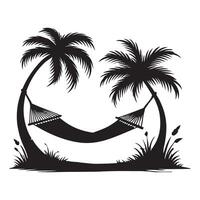 Tropical Hammock Silhouette Between Two Palm Trees vector