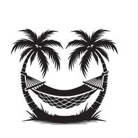 Serene Hammock Silhouette with Two Graceful Palm Trees vector