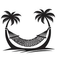 Relaxing Hammock Silhouette Between Two Palm Trees Design vector