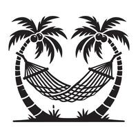 Tranquil Hammock Silhouette Underneath Lush Palm Trees vector