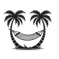 Relaxing Hammock Silhouette Between Two Palm Trees Illustration vector