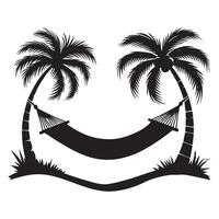 Hammock Between Palm Trees Silhouette Illustration for Relaxation vector
