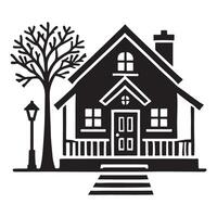 Charming Silhouette Illustration of a House with Tree vector