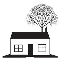 Simple Silhouette Illustration of a House with a Bare Tree vector