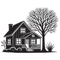 Charming House Silhouette Illustration with Tree vector