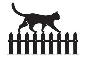 Silhouette Cat Walking on a Picket Fence Illustration vector