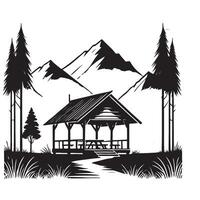 Mountain View Gazebo Silhouette Illustration vector