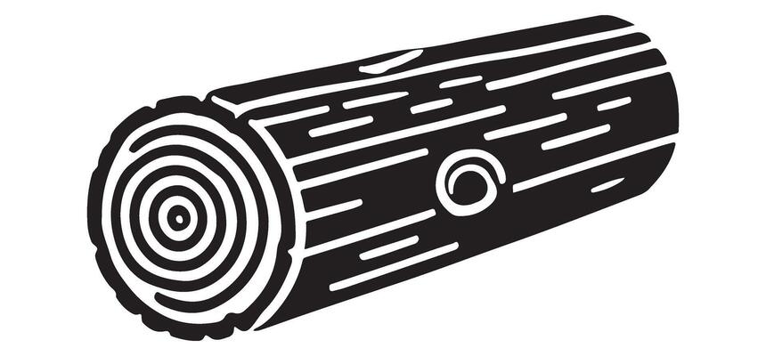 Detailed Silhouette Illustration of a Single Wooden Log