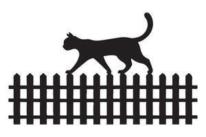 Silhouette of Cat Walking on a Picket Fence vector