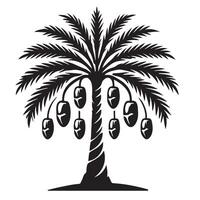 Date Palm Tree Silhouette Illustration with Fruits vector