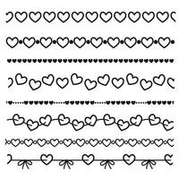 Line art horizontal pattern set with graphic heart. Valentine's Day, wedding decorative element. vector