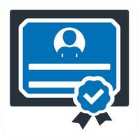 Certificate icon concept in blue filled vector