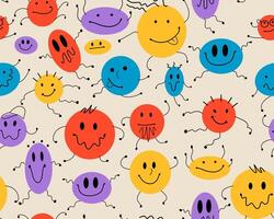 Abstract geometric creatures seamless pattern. Smiling characters. Childrens funny illustration. Suitable for printing on fabric and paper. vector