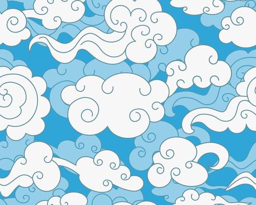 Clouds seamless pattern in oriental style. Decorative Chinese magic frame. Blue illustration.