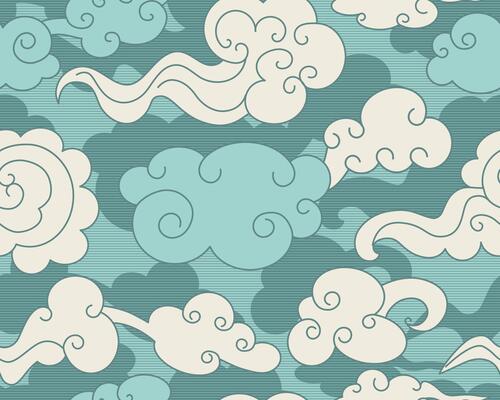 Clouds blue seamless pattern in oriental style. Decorative Chinese magic frame.
