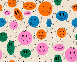 Abstract geometric creatures seamless pattern. Smiling characters. Childrens funny illustration. vector