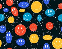 Abstract geometric creatures seamless pattern. Smiling characters. Childrens funny illustration. Suitable for printing on fabric vector
