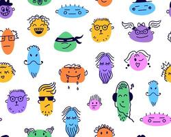 Various abstract faces seamless pattern. Funny faces. vector