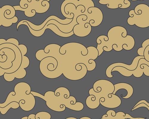 Clouds set in grey oriental style. Decorative Chinese illustration.