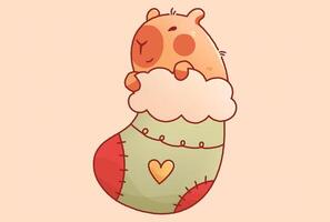 Kawaii Christmas New Year capybara sock with rough edges. vector