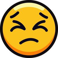 Sad emoji with a frowning expression on a yellow face. vector