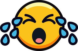 Crying emoji with tears streaming down face, expressing sadness or distress. vector