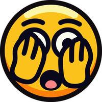 Shocked emoji with hands covering eyes and an open mouth expression. vector