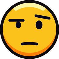Skeptical emoji with raised eyebrow and frown, expressing doubt or confusion. vector