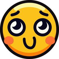 Cute blushing emoji with large eyes and adorable expression. vector