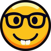 Nerd emoji with glasses and big teeth, expressing happiness. vector