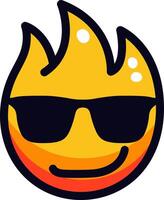 Cool fire emoji wearing sunglasses with a smiling expression. vector