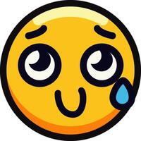 Cute crying emoji with big eyes and a single tear drop. vector