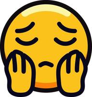 Sad emoji with hands on face expressing disappointment. vector