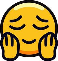 Blushing emoji with hands on cheeks, expressing shyness and happiness. vector