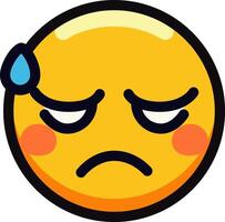 Sad and tired emoji with sweat drop and frowning face. vector