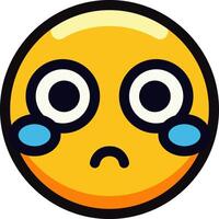 Crying emoji with large eyes and tears on a yellow face. vector