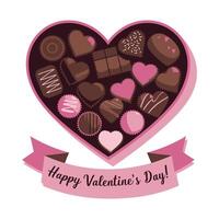 Heart shaped chocolate box filled with assorted treats for Valentine's Day. vector